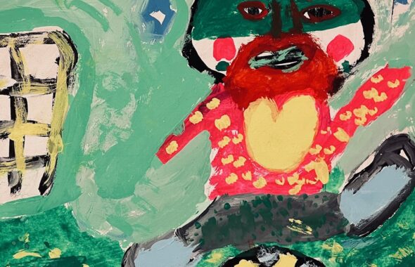 息子が小6に描いたサッカーをするライダーマンの絵