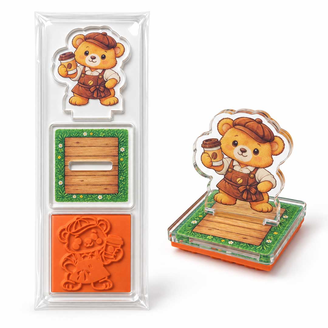 試作中のアクリルスタンドとスタンプを組み合わせた商品のイメージ